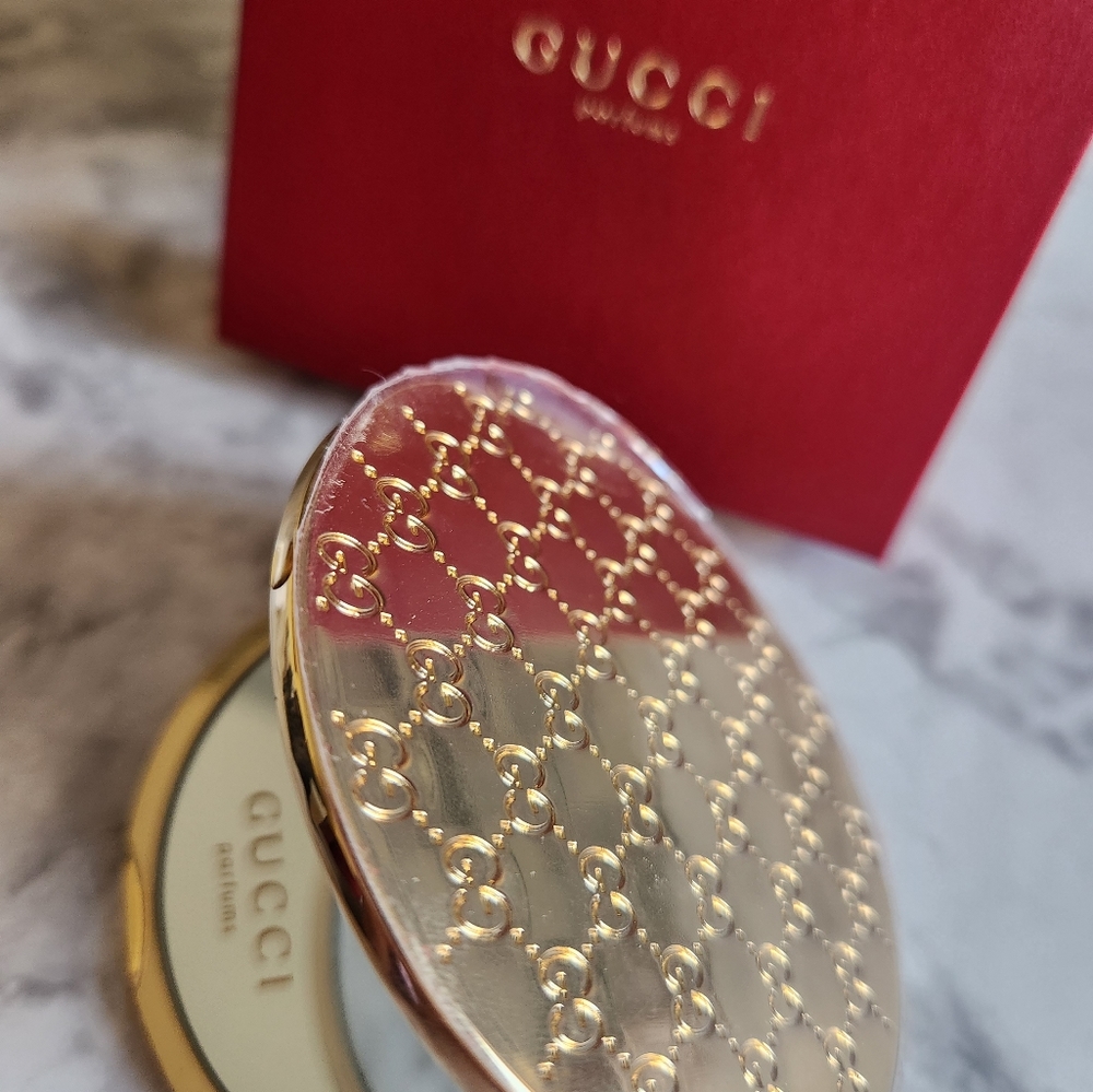 GUCCI Limited Edition Compact Mirror With Debossed GG Monogram Logo in B…